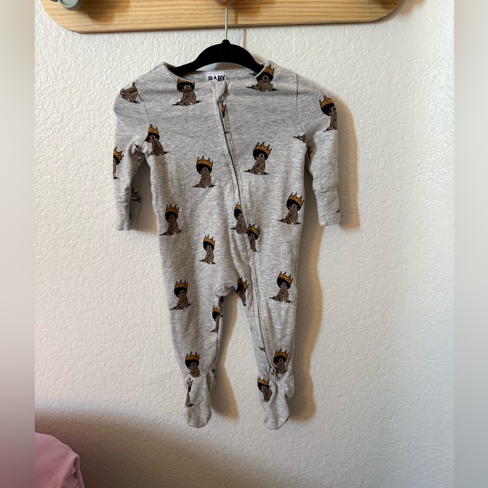 Cotton On Baby One-Piece Footed Zipper Pajama with baby biggie smalls print